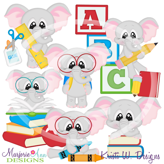 School Elephants SVG Cutting Files/Paper Piecing +Clipart - Click Image to Close